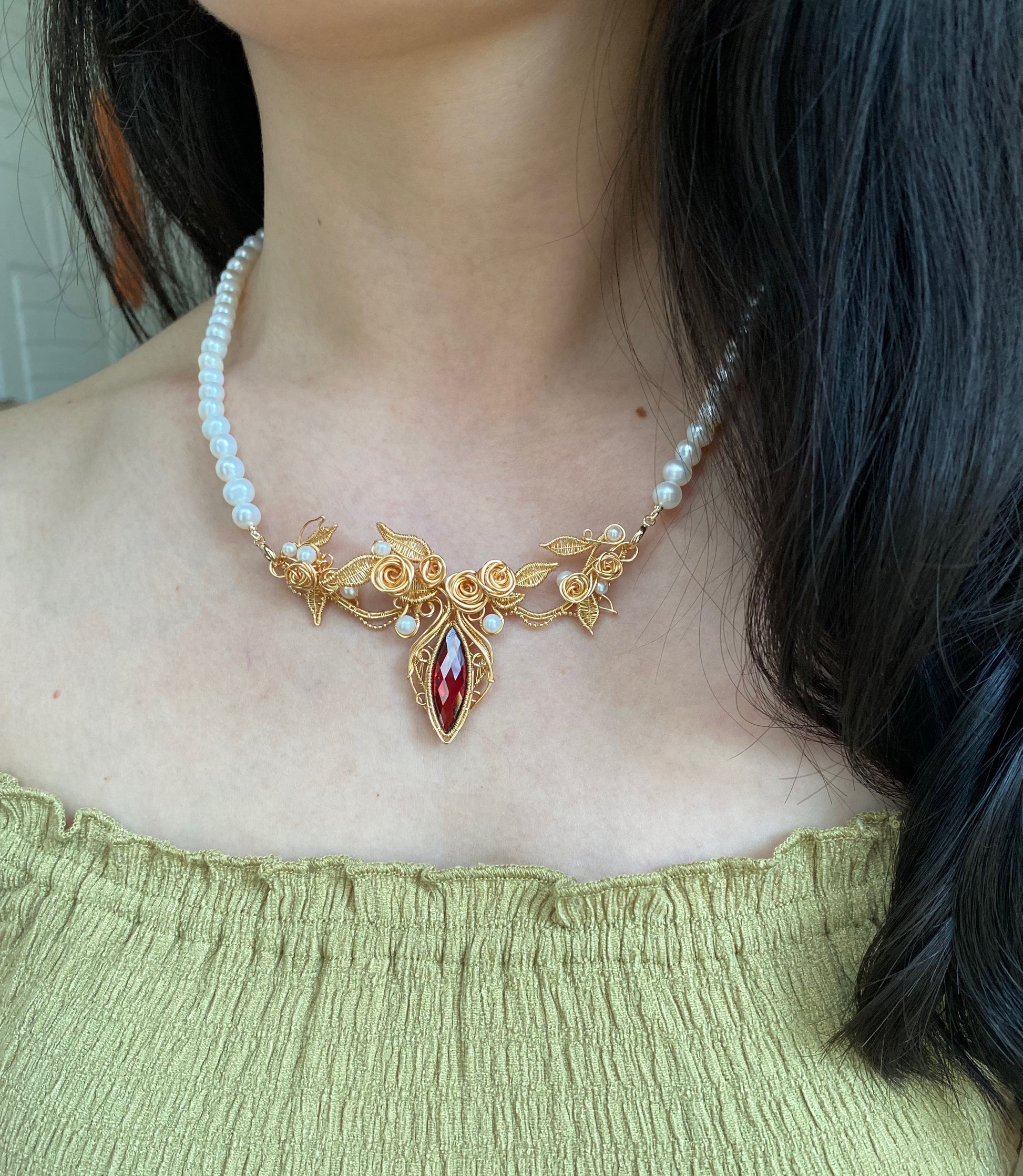 Rose Garden Necklace - Wire Wrapped Jewelry with 14K Gold Filled