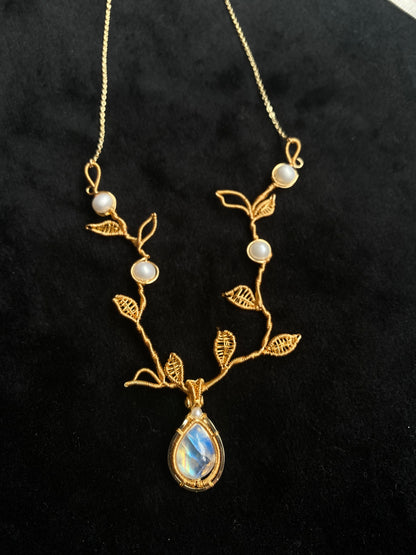 Spring Is Coimg Moonstone Necklace -Wire Wrapped Jewelry With 14K Gold Filled 