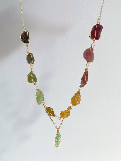 Rainbow Color Of Tourmaline Necklace - Wire Wrapped Jewelry with 14K Gold filled