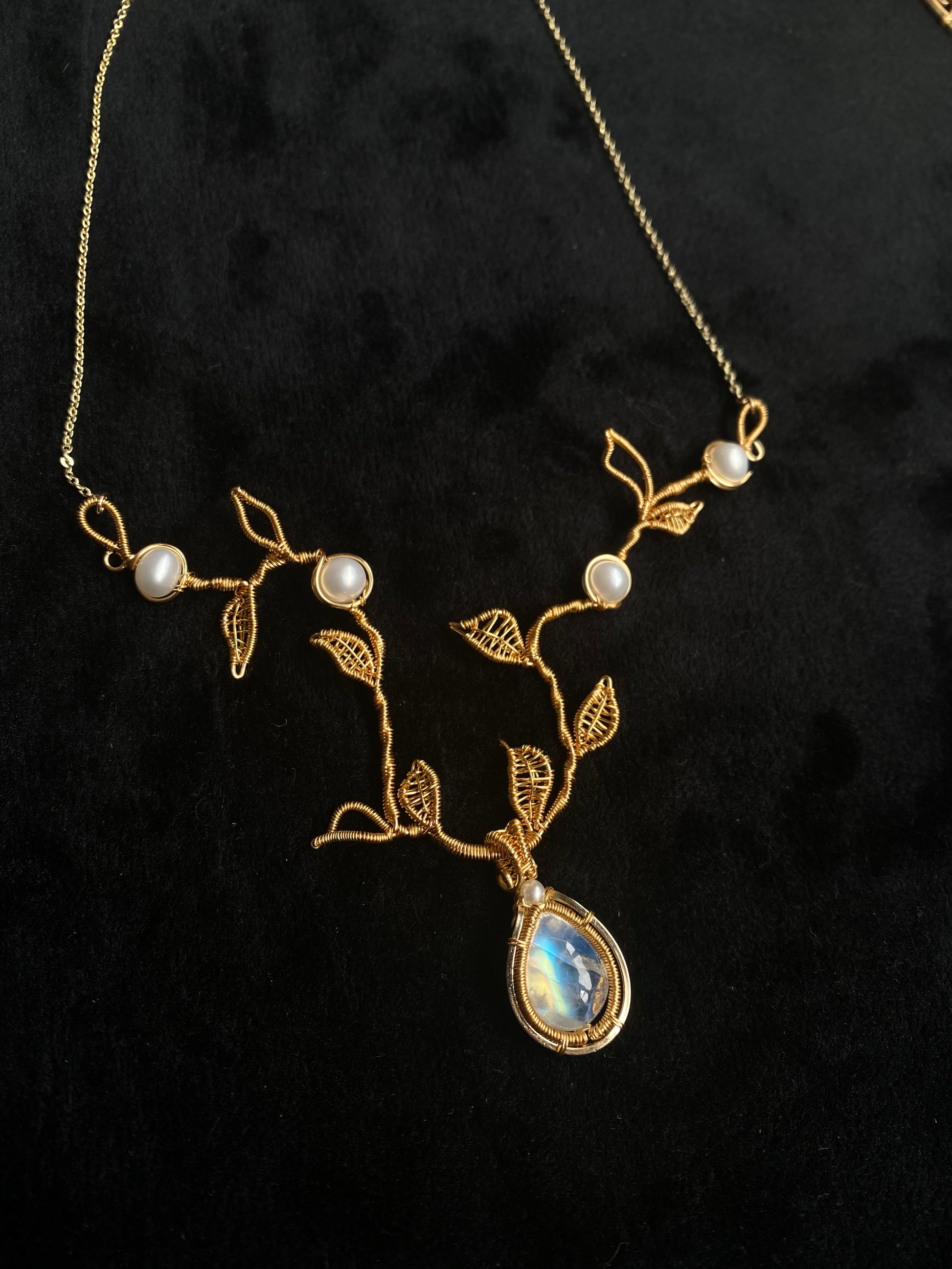 Spring Is Coimg Moonstone Necklace -Wire Wrapped Jewelry With 14K Gold Filled 