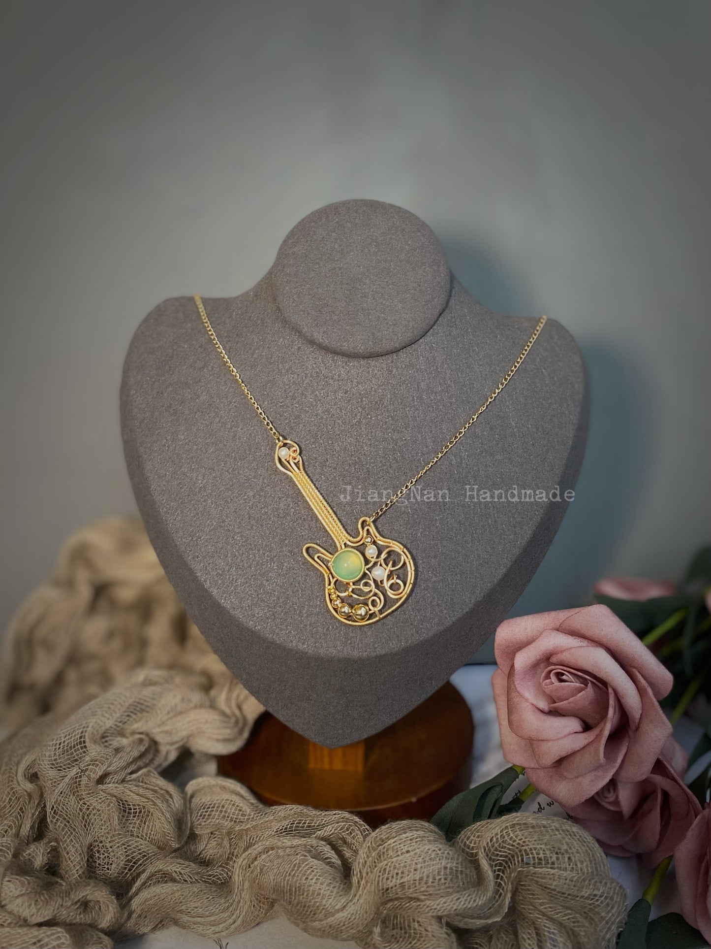 The Golden Guitar Necklace - Handmade Wire Wrapped Jewelry